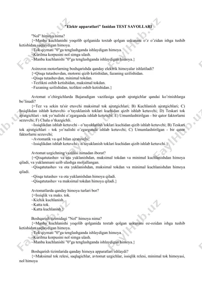 elektr apparatlari fanidan tеst sаvоllаri — DOCX