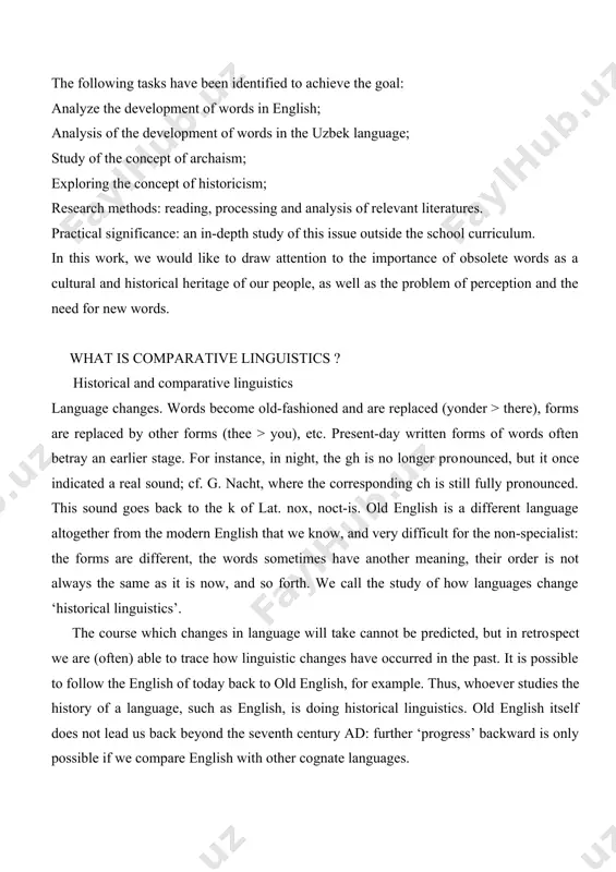 een a dialect and a language. through dialectal variation, a language can split up into one or more different languages. the best-known example of this is the process which gave rise to the romance languages (such as french, italian, spanish, portuguese and rumanian), all of which derive from a common ancestor, latin. in the same way eng�lish, dutch and german also come out of an earlier language. even though this earlier language has not come down to us, we can (partly) reconstruct it, and when we do so we speak of a proto-language; in this case, of proto-germanic. we say that languages are related to each other when they are all derived from one common ancestor. ‘comparative linguistics’ is the term we use to describe the study of the relationships which exist between such cognate languages. it is thus a form of historical linguistics, though historical linguistics is not always …