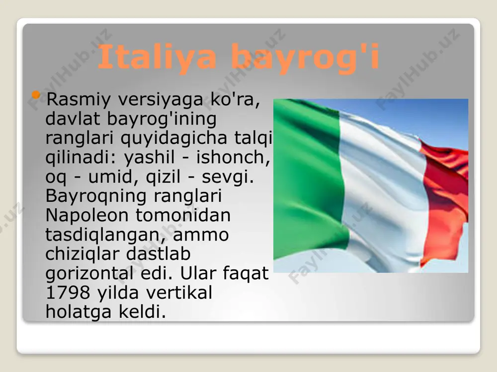 0,420 mlrd yevro). yengil sanoat 1. kiyim-kechak (dunyoda 2-oʻrin), poyabzal (dunyoda 2-oʻrin), toʻqimachilik, trikotaj va zargarlik sanoati rivojlangan. italiya modasining asosiy markazi - turin. milanda xalqaro poyabzal yarmarkalari o'tkaziladi. mashhur poyabzal ishlab chiqaruvchilari: corso como , piter kaiser , ralf ringer va boshqalar. oziq-ovqat sanoati 1. ishlab chiqarish tarmoqlari orasida 3-o'rinni egallaydi. 2. etakchi kichik tarmoqlar : makaron, shakar, vino, moyli o'simliklar va konserva. italiya sharoblari: brunelto di montalcino , dolcetto d'asti , kopertino . italiya makaron: de cecco va granoro . italiyaning diqqatga sazovor joylari kolizey - amfiteatr, qadimgi rimning me'moriy yodgorligi , qadimgi dunyoning bizning davrimizga qadar saqlanib qolgan eng mashhur va eng ulug'vor inshootlaridan biri. uzoq vaqt davomida kolizey rim aholisi va tashrif buyuruvchilar uchun gladiatorlar jangi, hayvonlarni ta'qib qilish kabi ko'ngilochar tomoshalarning asosiy joyi bo'lgan. rimdagi trevi favvorasi . rim va italiyaning eng qimmatli diqqatga sazovor joylaridan biri. unga tanga otgan kishi yana rimga keladi, degan …
