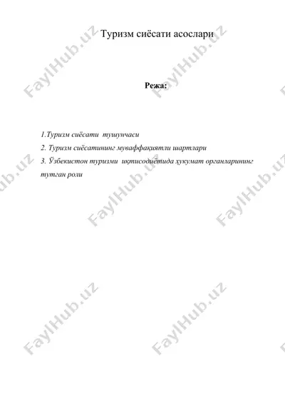 туризм сиёсати асослари — DOC