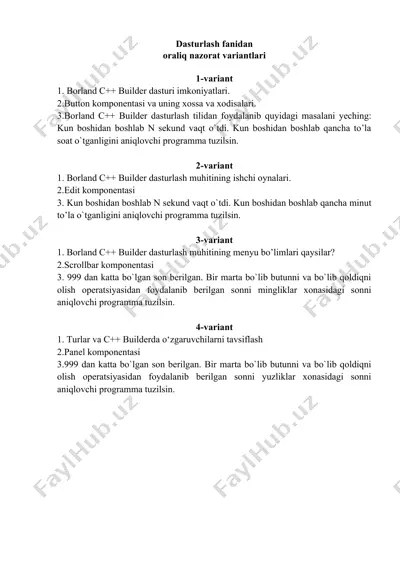borland c++ builder dasturlash fanidan — DOC