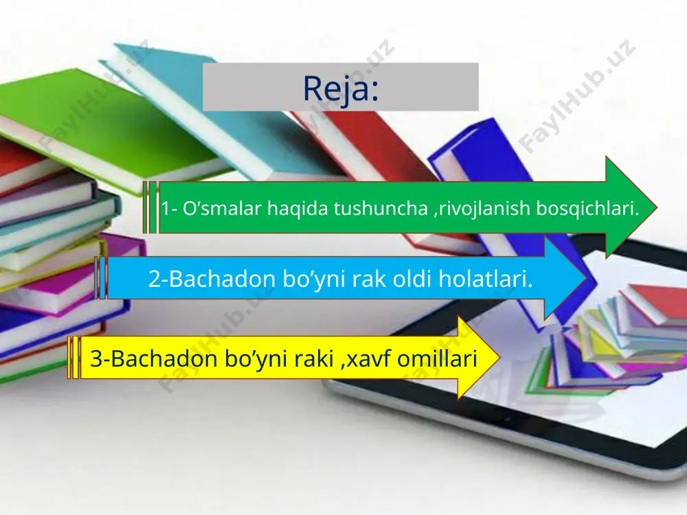 oma virusi asosida tayyorlangan vaksinalarni yaratish, chunki bachadon bo’yni rakida o’smadan 90-100%da hpv-virusining dnk-si aniqlanadi. sog’lom ayollarda ham 5-20% uchraydi. e’tiboringiz uchun