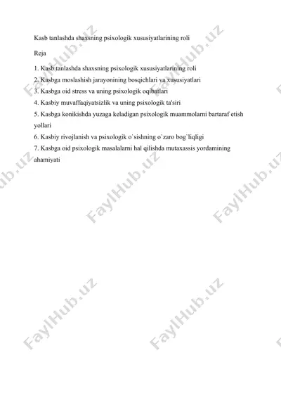 kasb tanlashda shaxsning psixologik xususiyatlarining roli — DOCX