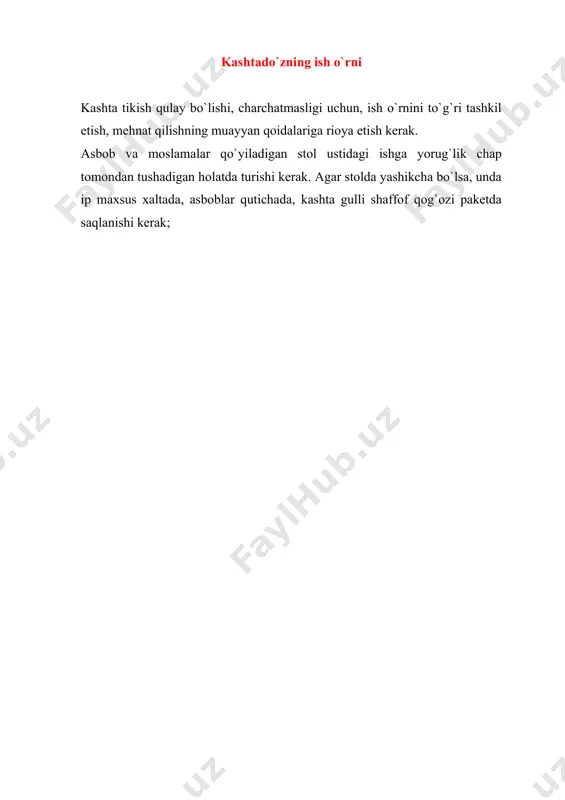 i malla bo`zga kashta tikib tayyorlangan. u so`zanadan gullarning yirikligi, zaminining ham kashta qoplanishi bilan farq qiladi. palakni o`rtasida yirik oy tasviri qizil qirmizi, pushti ipak bilan kashtalanadi va atrofiga juda chiroyli qilib o`simliksimon naqshlar tikiladi. naqshlar ichida ko`pincha bodom, qalampir elementlari qo`llaniladi. palakda qirqtacha oy ham tasvirlash mumkin, shuning uchun oyini soniga qarab olti oyli palak, o`n ikki oylik palak, hattoki katta uylar uchun qirq oyli palaka tikilgani bizga ma'lum. oylar turli ranglar bilan bir necha xil tasvirlangan. 6-rasm. qizil selonga ipak bilan kashta tikilgan so`zana va qora satinga ipak bilan kashta tikilgan kirpech. mashhur kashtado`zlar ba'zida oyni ajoyib naqshlar bilan bezab, o`z mahoratlarini namayon etadilar. agar oyni ichi sidirg`a rangda ifodalangan bo`lsa, uni oypalak, gar naqshdan bo`lsa gulpalak va hokazo nomlar bilan yuritiladi. keyingi vaqtlarda palakni qo`l mehnati ko`p bo`lganligi uchun so`zana deyila boshladi. lekin hozir palakni qo`lda tikishga katta ahamiyat berilmoqda. kirpech- kirpo`sh, tokchaga taxlab qo`yiladigan kiyim-kechak …