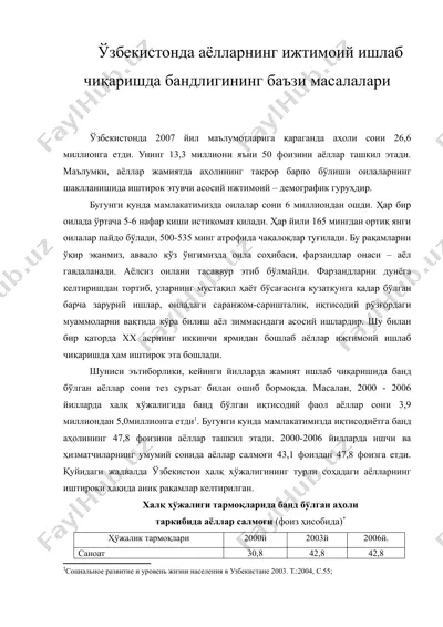 узбекистонда аёлларнинг ижтимоий ишлаб чикаришда бандлигининг баъзи масалалари — RTF