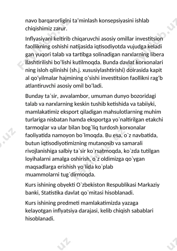 liqlik masalasini tadqiq qilganlar va bu borada mavjud bo’lgan tendentsiyalarni baholash imkonini beradigan muhim xulosalarni shakllantirganlar. ana shunday xulosalardan biri, inflyatsiya darajasi yuqori bo’lgan mamlakatlarda davlat byudjeti defitsitining qisqarish sur’ati bilan inflyatsiya darajasi o’rtasida bevosita bog’liqlik mavjud, degan xulosa hisoblanadi. ushbu xulosa aniq hisob-kitoblarga asoslangan: inflyatsiyaning o’rtacha yillik darajasi 50 foizga yaqin bo’lgan mamlakatlarda davlat byudjeti defitsitining yaimdagi salmog’ini 1 foizli punktga qisqarishi inflyatsiyaning 8,75 foizli punktga pasayishiga olib keladi. bunda davlat byudjeti defitsiti va inflyatsiya o’rtasidagi sezilarli statistik bog’liqlik nafaqat yuqori inflyatsiya sharoitida, balki oqilona inflyatsiya sharoitida ham kuzatildi. shuni alohida ta’kidlash joizki, rivojlangan sanoat mamlakatlarida va inflyatsiya darajasi juda past bo’lgan mamlakatlarda davlat byudjeti defitsiti va inflyatsiya o’rtasidagi sezilarli bog’liqlik tadqiqot jarayonida kuzatilmagan. bu esa, l.katao va m.terronzalarning fikriga ko’ra, quyidagi omillar bilan izohlanadi: hukumatga nisbatan ishonchning yuqori ekanligi; markaziy banklar mustaqilligining institutsional jihatdan himoyalanganligi; moliya tizimining rivojlanganligi. iqtisodiy adabiyotda inflyatsiya va iqtisodiy o’sish o’rtasidagi aloqadorlik masalasida kesin …