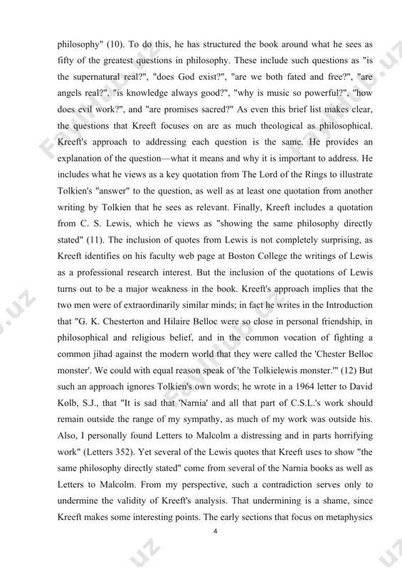 s comments. but that led to me realize a second major weakness in the book. what kreeft writes in response to any single question is rarely more than five or six pages. sections that address questions such as "is knowledge always good?", "what is truth?", "is the past (tradition) a prison or a lighthouse?", "can words have real power?", are only two to three pages in length. and the total length of each section includes the use of quotations from the lord of the rings, other writings by tolkien (often from his letters or the essay "on fairy-stories"), and quotations from lewis. the result is that an interesting point by kreeft is barely mentioned before the section ends and he moves on to another question. a third weakness of this book is that kreeft makes almost no reference to the northern traditions—particularly the theory of courage—that so strongly influenced tolkien. …