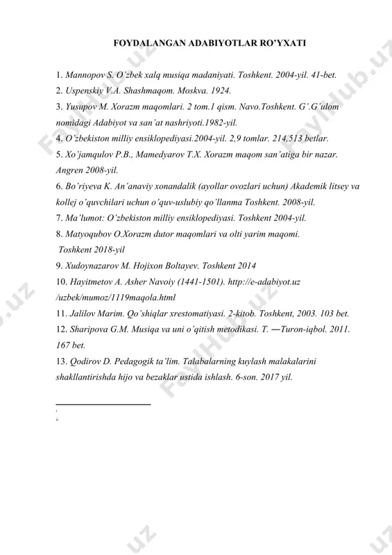 tob. toshkent, 2003. 103 bet. 12. sharipova g.m. musiqa va uni o’qitish metodikasi. t. ―turon-iqbol. 2011. 167 bet. 13. qodirov d. pedagogik ta’lim. talabalarning kuylash malakalarini shakllantirishda hijo va bezaklar ustida ishlash. 6-son. 2017 yil. image1.jpg