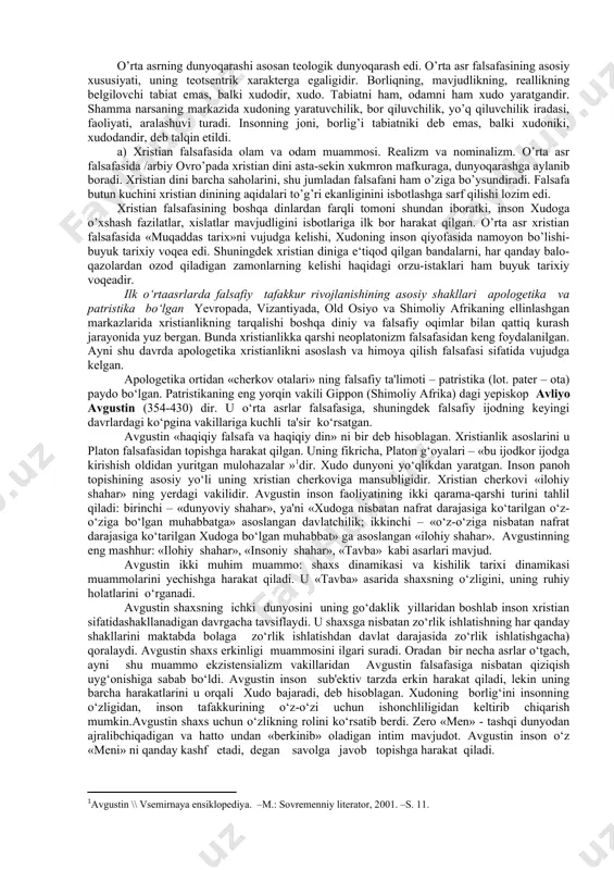 : 2 o‘sha joyda. 133-b.] eley falsafiy maktabi. eley maktabining namoyondasi ksenofan (eramizdan avvalgi vi—v asr) shoir va faylasuf bulgan. u kichik osiyoda dunyoga kelgan. ilm olish maqsadida yunonistonga, janubiy italiyaga sayohat qilib, umrining so‘nggi yillarini eley shahrida o‘tkazgan. tarixchi diogen laertskiyning yozishicha, ksenofan “tabiat haqida” asarining muallifidir. afsuski, ushbu asarning yarmigina omon qolgan, xolos. u ko‘pxudolikka hamda insonlarga xos sifatlarni hayvonlarga, o‘simlik dunyosiga daxldor deb biluvchi ta’limotga qarshi chiqib, mifologiyani rad etishga harakat qilgan. uning falsafiy ta’limotiga ko‘ra, tabiat — o‘zgarmas va harakatsizdir, “hamma narsa yerdan unib chiqadi va pirovardida yana yerga qaytadi”, “biz hammamiz yerdan tug‘ilganmiz va yerga aylanamiz’u ksenofant qadimgi yunon faylasuflaridan birinchi bo‘lib, bilishning imkoniyati va chegarasi haqida fikr yuritgan. bu qadimgi yunon gnoseologiyasining rivojiga turtki bo‘ldi. sofistlar falsafasi. qadimgi yunon madaniyatida sofistlar falsafasi katta o‘rin tutadi sofistlar antropologiya (inson haqidagi fan) va gnoseologiya (bilish to‘g‘risidagi fan) muammolari bilan shug‘ullangan. sofistlar yangi kasblarning mohir ustalari, ya’ni …