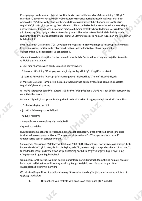 miyat harakatsizligi va hokazolar. “korrupsiyaga qarshi kurashish to’g’risida”gi qonunning muhim ahamiyatli jihati shundaki, unda korrupsiyaga qarshi kurashish bo’yicha faoliyatni bevosita amalga oshiruvchi davlat organlari haqida ma’lumot berilib, o’zbekiston respublikasi bosh prokuraturasi, milliy xavfsizlik xizmati, ichki ishlar vazirligi, adliya vazirligi, bosh prokuratura huzuridagi soliq, valyutaga oid jinoyatlarga va jinoiy daromadlarni legallashtirishga qarshi kurashish departamenti, korrupsiyaga qarshi kurashish bo’yicha faoliyatni qonun hujjatlariga muvofiq boshqa davlat organlari ham amalga oshirishlari nazarda tutilgan. darhaqiqat, korrupsiyaga qarshi kurashishda aholining huquqiy ongi va huquqiy madaniyatini yuksaltirish, jamiyatda korrupsiyaga nisbatan murosasiz munosabatni shakllantirish, davlat organlari va boshqa tashkilotlar xodimlarining huquqiy savodxonligini oshirish, ta’lim muassasalarida korrupsiyaga qarshi kurashish sohasidagi huquqiy ta’lim va tarbiya masalalari qonunning 16, 17, 18-moddalarida o’z ifodasini topgan. chunki huquqiy ong va huquqiy madaniyati yuksak bo’lgan va huquqiy ta’lim va tarbiya jihatdan yetuk bo’lgan insonlar salbiy illat bo’lmish korrupsiyaga yo’l qo’ymaydilar. ushbu qonunning yana o’ziga xosligi, qonunning 5-bobida korrupsiyaga oid huquqbuzarliklarni aniqlash, ularga chek qo’yish, …