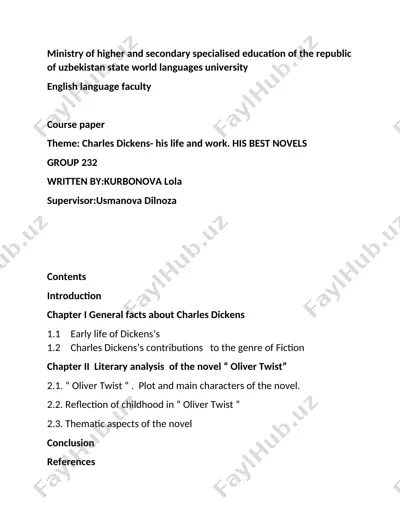 charles dickens - his life and work. his best novels (course paper) — DOCX