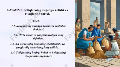 soliqlarning vujudga kelishi va vojlanish tarixi — PPTX