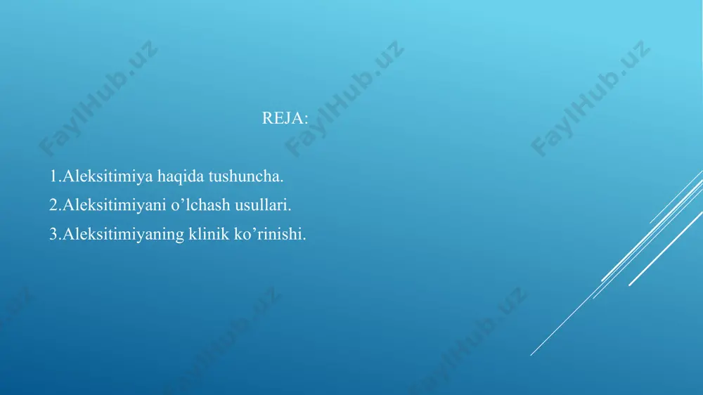 soʻzni topishda qiyinchiliklar. aleksitimiya soʻzma-soʻz maʼnosini anglatadi: „hissiyotlar uchun soʻzlarsiz“ (yoki yaqin tarjimada – „his-tuygʻularni nomlash uchun soʻzlar mavjud emas“). aksincha, oʻz his-tuygʻularini ifodalashda moslashuvchanlik sifneos muallifining qisqa muddatli tashvishli psixoterapiya modeliga muvofiq psixoterapiyani qisqartirishning kerakli mezonlaridan biriga oʻzgaradi. bu atama, jumladan, ahamiyatsizligi uchun tanqid qilindi, lekin psixosomatik kasalliklar boʻyicha adabiyotlarda yahshi oʻrin egalladi va aleksitimiya bilan bogʻliq atama tobora ommalashib bormoqda, u turli davlatlarda nashrlar sonining tobora koʻpayib borayotganida koʻrsatadi. aleksitimiya kontseptsiyasining rivojlanishidan oldin klassik psixosomatik kasalliklardan aziyat chekadigan va „muloqotsiz shaxs“ bilan ajralib turadigan koʻplab bemorlar his-tuygʻularni ogʻzaki ramziy ifodalashda qiyinchiliklarga duch kelishlari haqida ilgari kuzatilgan. xususan, biz ushbu kasallikdan aziyat chekadigan har bir odamning o'ziga xos xususiyatlari quyidagilardan iboratligini aniqlashimiz mumkin: hissiyot va his-tuyg'ularni aniqlash va tasvirlashda qiyinchilik, xayolot qobiliyatining pasayishi, tanangizning hissiyotlarini farqlash muammolari. muayyan statistik ma'lumotlarga ko'ra, aleksitimiya erkaklarning 8% va ayollarning 1,8% ta'sir qiladi. boshqa tomondan, bu odamlarning 30% ga etadi psixologik o'zgarishlar va …