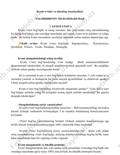 kvant o‘ralar va ularning xususiyatlari — DOCX