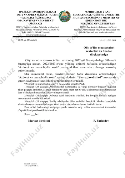 "axborot va murabbiylik soati" — DOC
