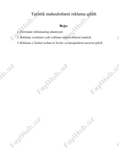 turistik mahsulotlarni reklama qilish — DOCX