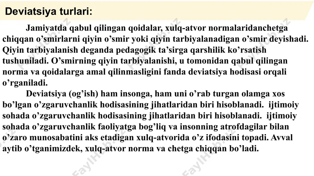 bola reabilitatsiyasi faoliyat sub’ekti, ijtimoiy sub’ekt va shaxs darajasida amalga oshirilishi kerak. “profilaktika” atamasi o’zi noxush oqibatlarni keltirib chiqaruvchi sabablarni bartaraf etish ma’nosini bildiradi. ijtimoiy og’ishlar turli sabab va holatlardan kelib chiqishini inobatga olsak, profilaktik chora-tadbirlarning bir nechta turlarini ajratsa bo’ladi: -neytrallashtiruvchi, -o’rnini to’ldiruvchi, - ijtimoiy og’ishlarga sabab bo’luvchi holatlarni yuzaga kelishidan ogohlantiruvchi, -bu holatlarni bartaraf etuvchi, -o’tkaziladigan profilaktika ishlarini nazorat qiluvchi. ijtimoiy pedagogning o’smirlar bilan profilaktika ishlari olib borishiga bir nechta yondashuvlar mavjud: informatsion yondashuv-voyaga yetmagan shaxslar ularga davlat va jamiyat tomonidan axloqiy normalarni bajarishga taqdim etilgan huquq va majburiyatlardan xabardor qilinadilar. ijtimoiy profilaktik yondashuv. bunda asosiy maqsad negativ hodisalarni aniqlash, bartaraf etish va neytrallashtirishdir. bu yondashuning mohiyati davlat, jamiyat, muayyan ijtimoiy pedagogik muassasa, ijtimoiy pedagog tomonidan deviant xulq-atvorni keltirib chiqaruvchi sabablarni bartaraf etishga qaratilgan ijtimoiy-iqtisodiy, ijtimoiy-siyosiy, tashkiliy, huquqiy va tarbiyaviy chora tadbirlarni o’tkazishdan iborat. tibbiy-biologik yondashuvning mohiyati esa ijtimoiy normalardan ehtimoliy og’ishlarni turli ruhiy anomaliyalar bilan aziyat chekuvchi …
