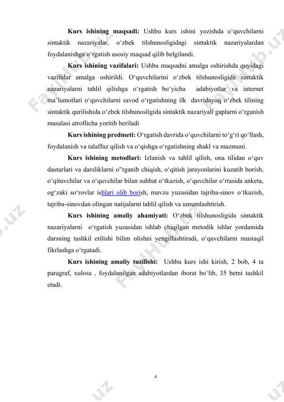 iy umumlashtirish, so‘zlarni umumiy belgilari asosida birlashtirish natijasi bo‘lsa, grammatik ko‘rsatgichlarning bir qismi leksik va bir qismi sintaktik ahamiyatga egadir. demak, tilshunos i.i.meshchaninov ta’biri bilan aytganda, morfologiya aslida leksik va sintaktik jihatlar birligidir. sintaksis (gr. sintaxys - tuzish, qurish)ning asosi gap haqidagi ta’limotdir. gaplar, aslida, so‘zlarning erkin birikuvlariga ham asoslanganligi tufayli so‘zlarning bog‘lanish qonuniyatlari, so‘z birikmalari ham sintaksisda o‘rganiladi. atom xususiyatlari va ularning birikish qonuniyatlarini ochish molekula tabiatini o‘rganishga bo‘ysundirilganligi kabi so‘z birikmalarini o‘rganish ham gap ta’limotining tarkibiy qismi bo‘lib, undan ajratilgan holda qaralishi mumkin emas. sintaksis so‘zlarning har qanday birikuvlarini emas, balki hokim-tobelik munosabatiga kirishgan erkin nutqiy birikuvlar va ularning lisoniy mohiyatlarini tekshiradi. qaysidir yo‘sindagi so‘zlarning birikuvlari sanalmish qo‘shma so‘zlar (uchburchak, ertapishar, sotib olmoq), frazeologik birliklar (ilonning yog‘ini yalagan, yog‘ tushsa yalaguday, ko‘ngli bo‘sh) sintaksisning tadqiq doirasidan chetda qoladi. chunki ular erkin bog‘lanishga ega emas. sintaksis atamasi, grammatika atamasining o‘zi kabi, zulma‘nayn (ikki ma‘noli) dir: 1) tilning sintaktik qurilishi; …