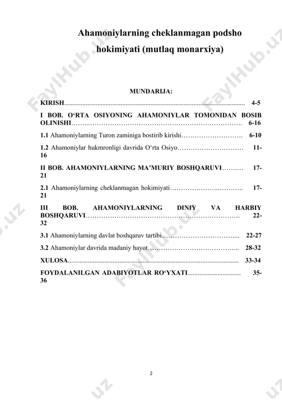 shkent: “o‘zbekiston” nashriyoti, 2021. – b.56.] mavzuning dolzarbligi. qadimgi davr tarixini yoritib berish, va tarixiy voqeeliklar bilan boyitib berish hozirgi kunda har bir tarixchi olimlarning asosiy vazifalaridan biri hisoblanadi. shu nuqtai nazardan kelib chiqib, shuni ayta olamanki ilk o‘rta asrlarning nafaqat vatanimiz tarixiga oid qismi, balki jahon tarixi ham yangidan yangi tadqiqot va izlanishlarga muhtoj. chunki biz tarixni o‘rganar ekanmiz o‘rganish davomida bir davrdan boshqa davrga o‘tish uchun mazkur davrga oid bilim va ko‘nikmalar bizga poydevor vazifasini o‘taydi. xronologik jahatdan olib qaraydigan bo‘lsak ham o‘rganish jarayonida o‘rtada uzilish yoki kamchilik holati yuz bersa albatta kerakli natijaga erishilmaydi. kurs ishida ahamoniylar davlati to‘grisida batafsil to‘xtalib o‘tishga harakat qilindi. buning natijasida o‘zim bilmagan ko‘plab yangi ma’lumotlarga ega bo‘ldim. davr nuqtai nazaridan kelib chiqib, har bir tarixiy hodisalarga tarixchi sifatida baho berishga harakat qildim va bunga qisman erishdim. zamonaviy yangi adabiyotlarda ushbu davr bo‘yicha kerakli ma’lumotlar to‘liq shakllantirilmaganligi bois ishni o‘rganish jarayonida biroz …