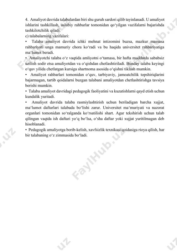 xnikasi qoidasiga rioya qilish, har bir talabaning oʻz zimmasida boʻladi. jizzax viloyati jizzax shaxri maktabgacha va maktab ta’limi boʻlimiga qarashli 6-umumiy oʻrta ta’lim maktabida 2025-yil 27-yanvardan 1-fevralgacha kunlaridagi ishlar haqida ma’lumotnoma jizzax viloyati jizzax shaxri maktabgacha va maktab ta’limi boʻlimiga qarashli 6-umumiy oʻrta ta’lim maktabida 2025-yil 28 - yanvar kuni maktab hududi oʻquvchilari umumiy hisobi hamda maktabning ma’muriyati bilan tanishuv ishlari amalga oshirdim. 1-rasm. amaliyotning birinchi kuni maktab bilan yaqindan tanishish jizzax viloyati jizzax shahri maktabgacha va maktab ta’limi boʻlimiga qarashli 6-umumiy oʻrta ta’lim maktabida 2025-yil 29 - yanvar kuni maktabning dars jarayonlari va dars jadvallari bilan tanishdim. jizzax viloyati jizzax shahri maktabgacha va maktab ta’limi boʻlimiga qarashli 6-umumiy oʻrta ta’lim maktabida 2025-yil 30-31-yanvar kunlari bizga maktab ma’muriyat tomonidan oʻqituvchi biriktirildi va u bilan uning darslari kirishimiz kerakligi va oʻquvchilar bilan tanishish va ularni kuzatish ishlarini amalga oshirdim. 2-rasm. amaliyotning keyingi kuni dars jarayonlarining boshlanishi jizzax viloyati jizzax shahri maktabgacha …
