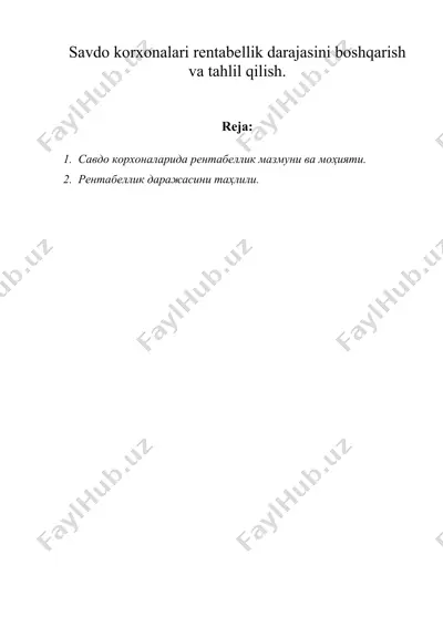 savdo korxonalari rentabellik darajasini boshqarish va tahlil qilish. — DOC
