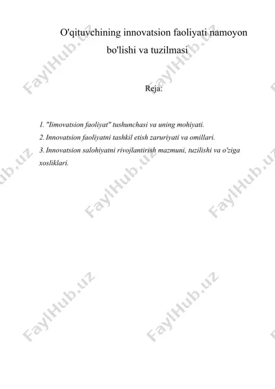 o'qituvchining innovatsion faoliyati namoyon bo'lishi va tuzilmasi — DOC