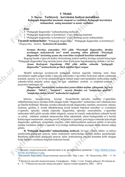 pedagogik diagnostika va korrektsiya — DOCX