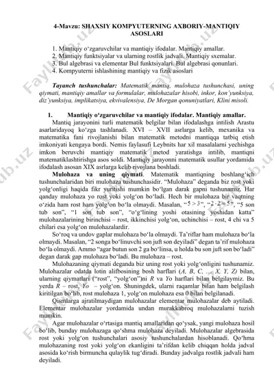 shaxsiy kompyuterning axboriy-mantiqiy asoslari — DOCX