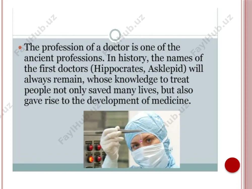 other specialties. image2.emf image3.png image4.png image5.png image6.png image7.png image8.png image9.png image10.png image11.png image12.emf time mode of interaction content material 8.30-9. 00 present stage. saw method, pictures game theme presentation and actuality. introduction of the aim of the lesson. check-in homework . introduction and explanation of new theme: · introduction with new lexicon and using of grammar sample structures. organization of the work with exercises from text-book. · instruction on work with the text · organization of interactive method on theme (team, pair work, role games and etc.) bring a picture to a class. (the picture of doctors) elicit from ss the different opinions about their specialties and write them on the board. ss work in pairs. give ss following card about specialties and ask them to match the branches of medicine with their functions. flashcards , poster , picture , visuals 9.00-9. 30 practice stage. role game, graphic organizers reading …