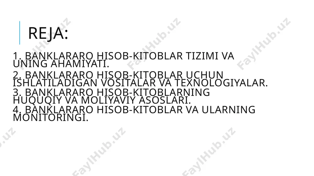 muhim rol o'ynaydi. banklararo hisob-kitoblar tizimi, banklar o'rtasidagi to'lovlarni o'z vaqtida va aniq amalga oshirishga yordam beradi, bu esa iqtisodiyotda ishonch va barqarorlikni oshiradi. yana bir jihati shundaki, tizim moliya bozorlarida narxlar barqarorligini ta'minlashga yordam beradi, chunki banklararo to'lovlar va qarzlar tizimning samarali ishlashiga tayanadi. banklararo hisob-kitoblar tizimi — bu banklar o'rtasidagi moliyaviy operatsiyalarni amalga oshirishni ta'minlaydigan muhim mexanizmdir. u, asosan, banklar o'rtasida to'lovlar, qarzlar, depozitlar, valyuta ayirboshlash va boshqa moliyaviy amallarni o'zaro hisoblashga yordam beradi. banklararo hisob-kitoblar tizimi, ko'pincha, markaziy bank yoki clearing tizimlari orqali boshqariladi va bu jarayonni nazorat qiladi. tizimning ahamiyati iqtisodiyotda ishonchli va xavfsiz moliyaviy muhit yaratishda yotadi. banklar o'rtasidagi to'lovlarni o'z vaqtida va aniq amalga oshirish, moliyaviy barqarorlikni ta'minlash, hamda iqtisodiy o'sishga turtki berish uchun juda muhimdir. bu tizim global savdo va investitsiyalarni qo'llab-quvvatlashda ham ahamiyatli bo'lib, valyutalar va to'lovlarni tez va xavfsiz boshqarishga imkon yaratadi. banklararo hisob-kitoblar tizimi yordamida markaziy banklar iqtisodiy siyosatni samarali …