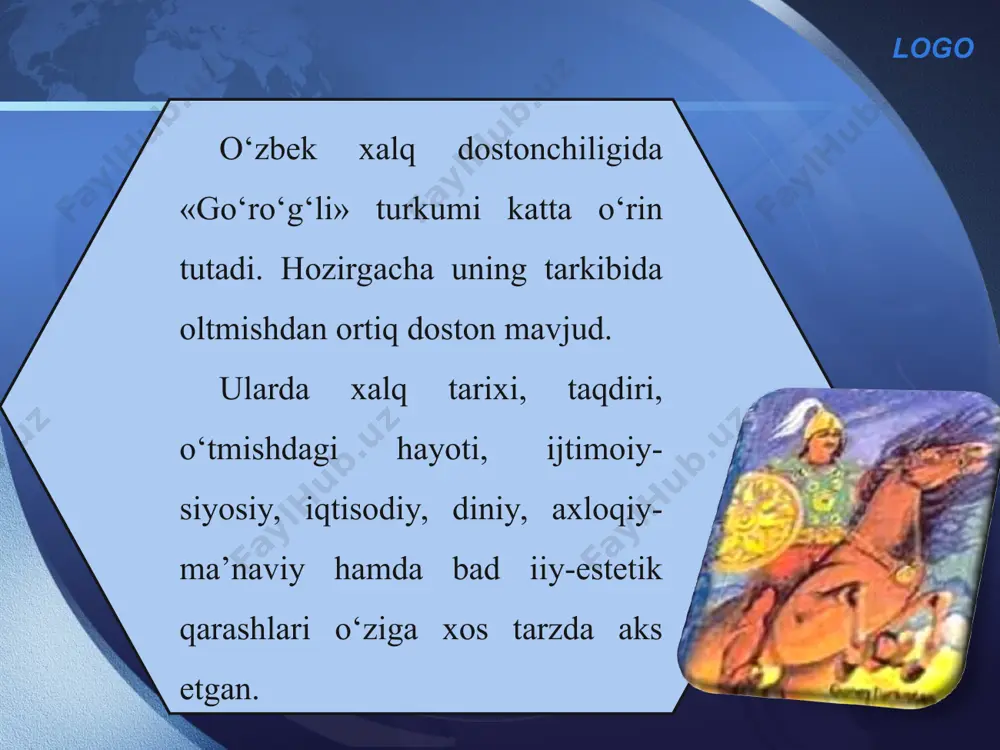 ining podshosi bo‘lib, iroq va arabiston mamlakatlari unga qarar edi. rayhon arab – rustam kelbatli, pahlavon, qo‘rqmas va jasur, o‘ziga ishongan podshoh. logo uning mingan oti chin tulpor bo‘lib, uni quvib yetib bo‘lmas edi. buni go‘ro‘g‘lining rayhon arabga qarata aytgan quyidagi so‘rovidan ham anglash mumkin: ostingda o‘ynaydi chin tulpor oting, rustamga o‘xshaydi shon-u shavkating, qayerda, mehmonjon, sening elating, ajdaho nishonim, qaydin bo‘larsan? rayhon arab xoljuvonning suluvligini eshitib, kelib ko‘rgan va unga oshiq bo‘lib qolgan edi. xoljuvonga sovchi qo‘yganda, ahmadbek ham sovchi qo‘yib o‘zi olgan edi. rayhon arab xoljuvonga yetisha olmasa-da, har yili ahmadbekning yo‘qligini poylab, pana yerlardan turib uni ko‘rib ketar, ko‘rmasa kasal bo‘lib qolar edi. logo u doim xoljuvonni olib qochish payida bo‘lgan. kunlarning birida rayhon arab ahmadbekning bir shaharga safar qilganini eshitadi va paytdan foydalanib xoljuvonni olib qochish uchun turkman yurtiga keladi. shunda u go‘ro‘g‘liga duch keladi va o‘z rejasini undan foydalanib amalga oshiradi. rayhon arabning xoljuvonni olib …