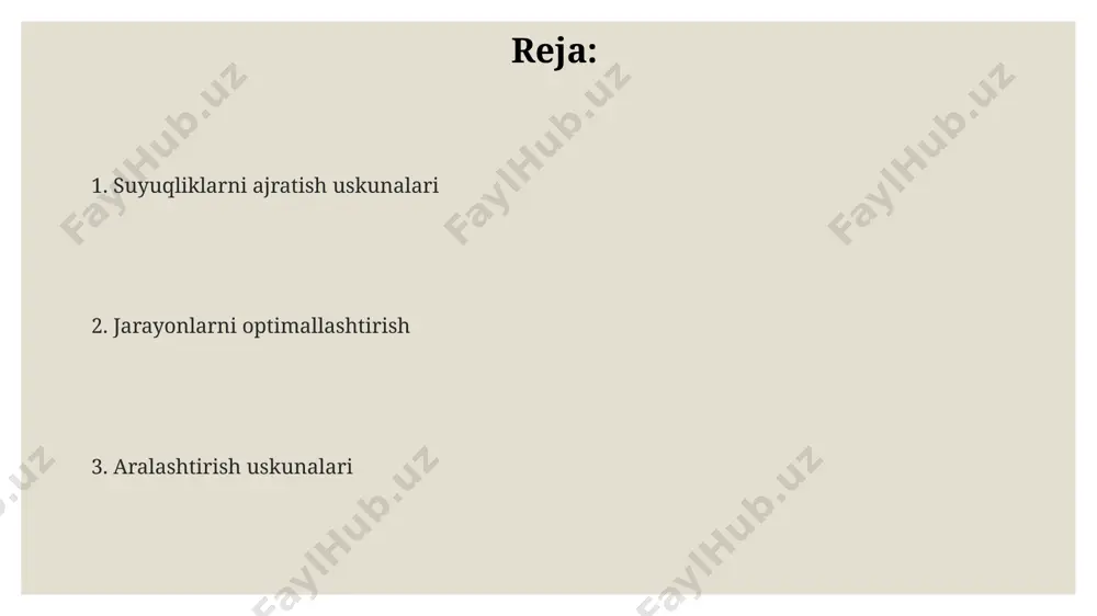 га эътибор бериш талаб этилади. suyuqlik ajratgichlarni tanlash mezonlari ажратиш самарадорлигини ва энергия сарфини оптималлаштириш учун, суюқликнинг оқими тезлиги (2-5 м/с), босим фарқи (0,1-0,5 атм) ва ажратгич диаметри каби параметрларни эътиборга олиш лозим. суюқлик ажратгични танлашда, ажратиладиган фазаларнинг физик хусусиятлари (зичлик фарқи, юза килиши), ишлаб чиқариш қуввати (1000 л/соат дан юқори) ва талаб қилинадиган тозалик даражасини ҳисобга олиш зарур. инвестиция харажатлари ва эксплуатация харажатларини (электр энергияси, техник хизмат кўрсатиш) минималлаштириш мақсадида, турли хил ажратгичлар (центрофугалар, декантаторлар, фильтрлар) иқтисодий самарадорлигини таққослаш муҳимдир. distillatsiya ustunlari: turlari va ishlatilishi ko'p bosqichli distillatsiya ustunlari, 20 dan ortiq nazorat qilinadigan teoretik plitalar bilan, yuqori tozalikdagi mahsulotlarni, 99,9% dan yuqori tozalikka erishishga imkon beradi. fraktsion distillatsiya ustunlari, turli qaynash haroratlariga ega komponentlarni ajratishda qo'llaniladi va quyidagi parametrlarni boshqarish orqali samaradorlikni oshiradi: bosim, harorat va qaytarma nisbati. distillatsiya ustunlari, masalan, to'liq qaytishli va qisman qaytishli turlar, aralashmalarning samarali ajratilishini ta'minlash uchun turli balandlikdagi (10-50 metr) va diametri …