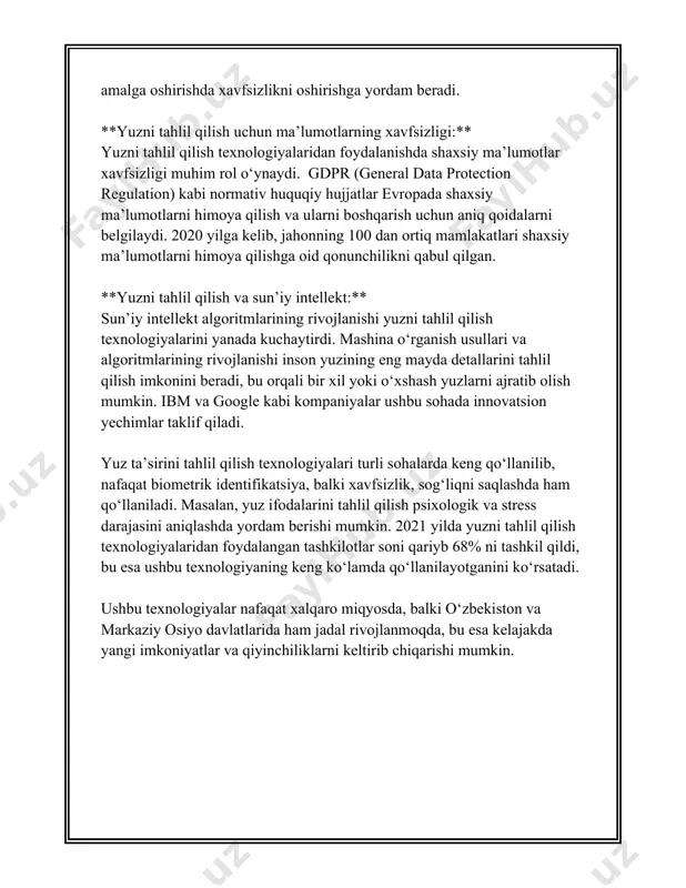 taqqoslaydi. bu texnologiyadan asosan telefon orqali xavfsiz autentifikatsiya qilish dasturlarida foydalaniladi. biometrik autentifikatsiyaning afzalliklari: 1. yuqori xavfsizlik: biometrik ma'lumotlar klonlanishi yoki o'g'irlanishi qiyin. 2. foydalanuvchilarga qulay: biometrik ma'lumotlarni unutish yoki yo'qotish xavfi yo'q. 3. jarayonning tezligi: an'anaviy parollarni kiritish talab qilinmagani sababli, autentifikatsiya tez amalga oshiriladi. shu bilan birga, biometrik autentifikatsiyaning ba'zi cheklovlari ham mavjud: 1. maxfiylik xavfi: biometrik ma'lumotlarning yagona nusxasi mavjud, ularni yo'qotish yoki o'g'irlanishi katta yo'qotishlarga olib kelishi mumkin. 2. usulning cho'ntakbopligi: ba'zida biometrik tizimlar qimmatga tushadi, shuning uchun kichik bizneslar uchun qabul qilish qiyin bo'lishi mumkin. 3. texnik cheklovlar: ayrim holatlarda, texnologiya noto'g'ri aniqlik olib kelishi mumkin, masalan, yomon yorug'da yuzni tanib olishda yoki barmoq izidagi kesiklarda. biometrik autentifikatsiya nafaqat smartfonlar va kompyuterlarda, balki turli davlat va xususiy sektorlar, tibbiyot, transport, va bank sohalarida qo‘llanilmoqda. 2021-yilda biometrik bozori hajmi taxminan 36,6 milliard dollar bo'lgan, va prognozlarga ko'ra, bu raqam 2027-yilga kelib 68,6 milliard dollarga yetishi kutilmoqda. …