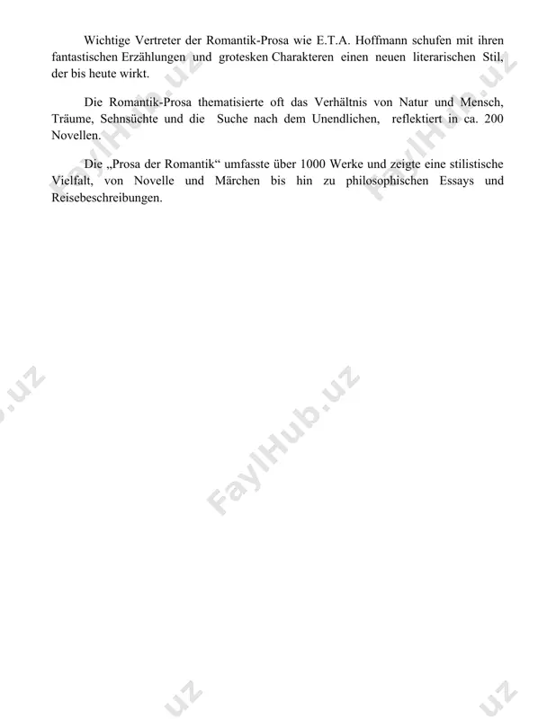 d mensch, träume, sehnsüchte und die suche nach dem unendlichen, reflektiert in ca. 200 novellen. die „prosa der romantik“ umfasste über 1000 werke und zeigte eine stilistische vielfalt, von novelle und märchen bis hin zu philosophischen essays und reisebeschreibungen. 📌abschluss die romantik, geprägt von emotionalität, naturverbundenheit und dem fokus auf das individuum, manifestierte sich in werken von goethe, schiller, novalis und vielen mehr, die bis heute ihre wirkung entfalten und die literatur nachhaltig beeinflusst haben. 📚verweise 1. abrams, m. h.: a glossary of literary terms. holt, rinehart and winston, new york. (ausgabejahr angeben) 2. bate, jonathan: romanticismus. eine sehr kurze einführung. reclam, stuttgart. (ausgabejahr angeben) 3. bloom, harold (hg.): the romantics. chelsea house publishers, new york