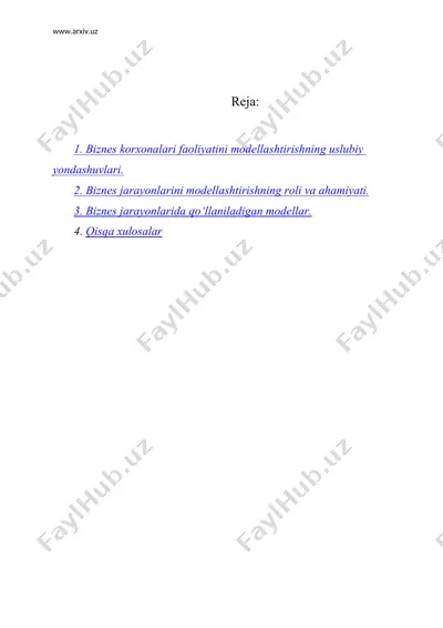 biznеs jarayonlarini modеllashtirish tamoyillari — DOC