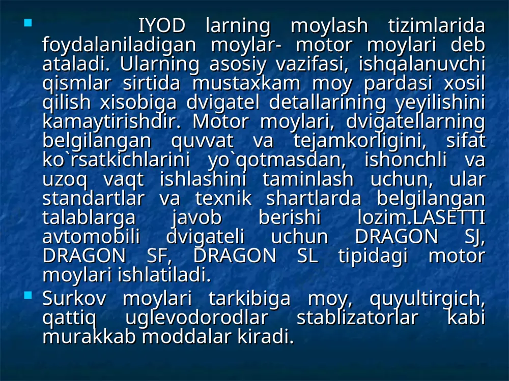 ladi. . foydalanilgan adabiyotlar 1 xamraqulov o. alimova z. raxmatullaev m. t.v.i.e.m 2 g`ulomov a.a himatalogiya 1986 3 m.o.qodirxonov, g’.g’.rasulov. avtomobillar nazariyasidan masalalar to’plami. toshkent.: o’qituvchi, 1992 yil.