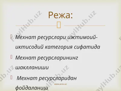 мехнат ресурсларининг шаклланиши ва улардан фойдаланиш — PPTX