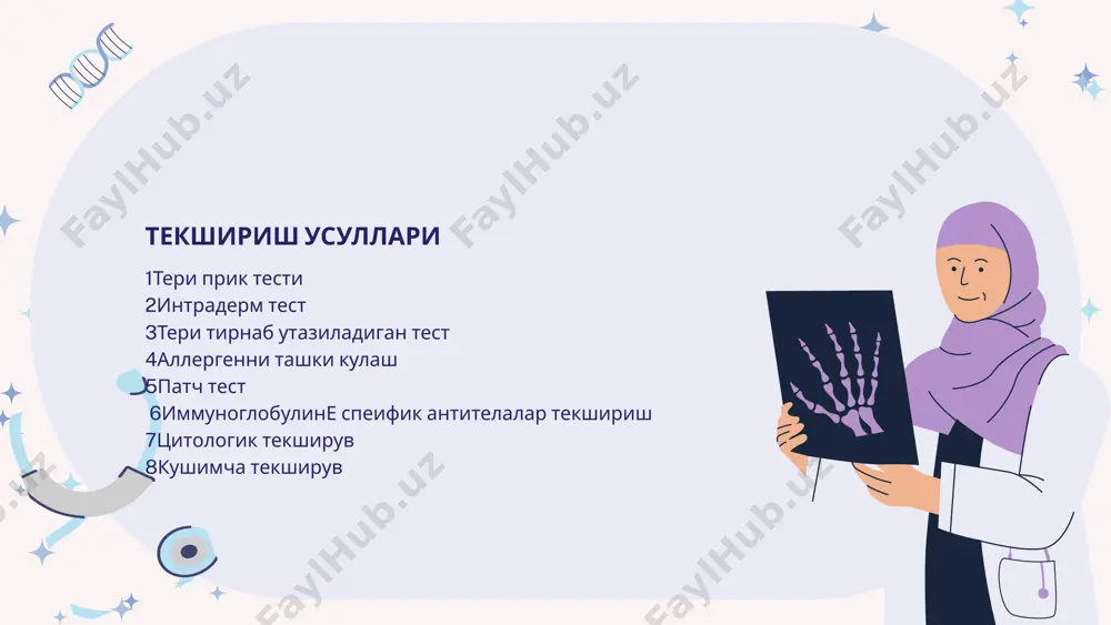 asstoyanii 2-3 sm nanosyatsya kapli rastvorov: a) gistamina (polojitelniy kontrol), b) 0,9% natriya xlorida (otritsatelniy kontrol), v) allergenov. cherez kapli rastvorov proizvoditsya ukol koji spetsialnim prik-lantsetom, dlina igli kotorogo sostavlyaet 1 mm (chto pozvolyaet sdelat test bezboleznennim i beskrovnim; nalichie krovi v meste prokola koji prik-lantsetom mojet privesti k lojnomu rezultatu). dlya odnogo prika (ukola) ispolzuetsya odin sterilniy prik-lantset, posle chego on schitaetsya ispolzovannim i podlejit utilizatsii. meditsinskiy personal mojet podpisivat ryadom s mestom ukola, kakoy rastvor bil nanesen. otsenka testa proizvoditsya cherez 10-15 minut. polojitelnim otvetom v prik-teste schitaetsya nalichie voldirya 3 mm i bolee. podschet proizvoditsya po naibolshemu diametru voldirya. pri polojitelnoy reaktsii na rastvor gistamina i otritsatelnoy na rastvor natriya xlorida otsenivayut reaktsii na rastvori allergenov. esli reaktsiya na polojitelniy kontrol otritsatelnaya, test yavlyaetsya lojnootritsatelnim. esli reaktsiya na otritsatelniy kontrol polojitelnaya, test yavlyaetsya lojnopolojitelnim faktori, vliyayushie na rezultat testa • pravilnost texniki provedeniya • lekarstvennie preparati, podavlyayushie …