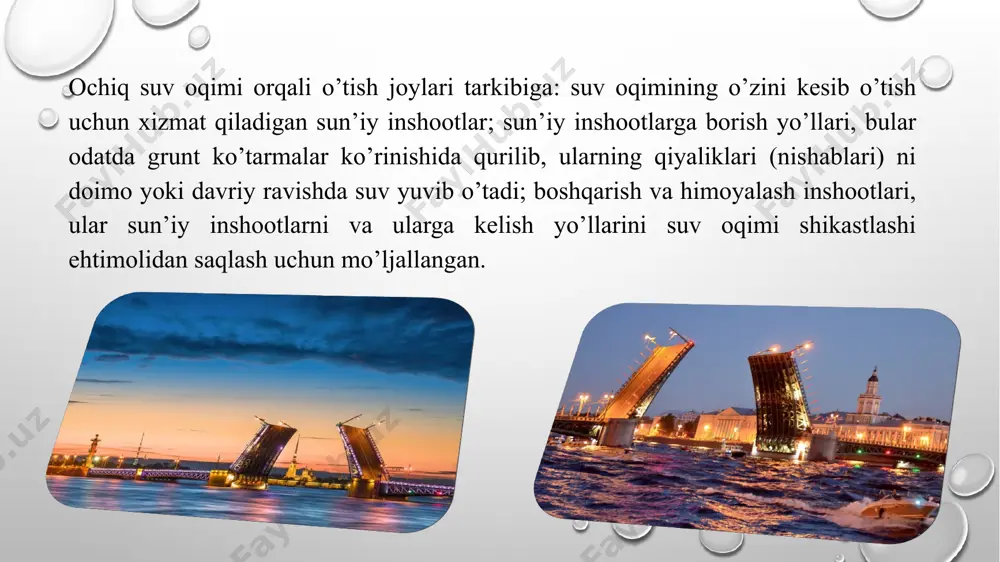 . bir qator hollarda cho’kindilar qatlami shunday o’lchamga etadiki, daryoning pastki oqimidagi o’zan atrofdagi joydan ko’tarilib qoladi. bunday hollarda daryo vodiysining pastki qismi cho’kindilarning konussimon yotqiziqlari deb ataladi image2.png image3.png image4.jpeg image5.png image6.png image7.png image8.jpeg image9.jpeg image10.png image11.png image12.jpeg image1.png /docprops/thumbnail.jpeg
