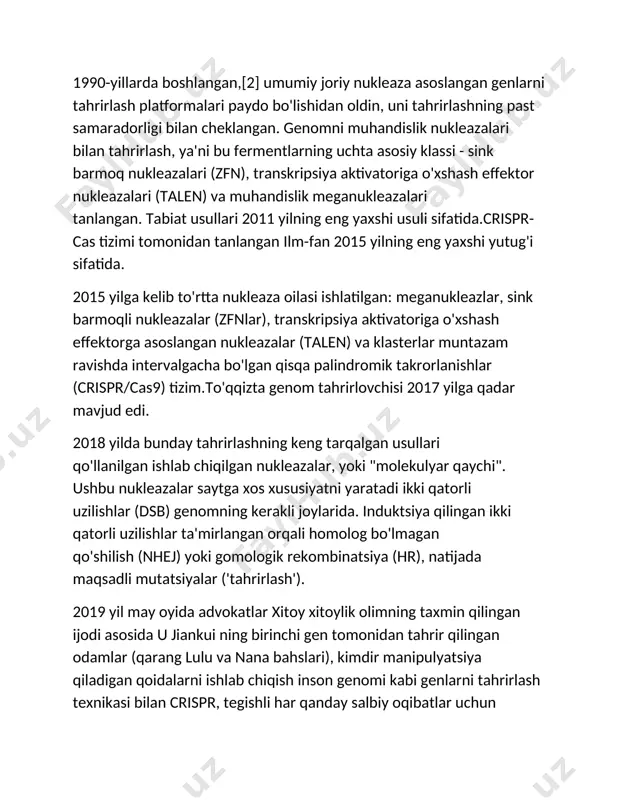 truktsiyani kerakli joyga kiritishi mumkin. ushbu usuldan foydalanish embrional ildiz hujayralari rivojlanishiga olib keldi transgen sichqonlar maqsadli genlar bilan nokaut qildi. bundan tashqari, mumkin edi taqillatish genlar yoki o'zgartirish gen ekspressioni naqshlar.gomologik rekombinatsiya yordamida sichqonlardagi genetik modifikatsiyani embrion ildiz hujayralari orqali qanday kiritish mumkinligi haqidagi kashfiyotlarni e'tirof etish uchun, mario kapecchi, martin evans va oliver smitis 2007 yil taqdirlangan fiziologiya yoki tibbiyot bo'yicha nobel mukofoti. shartli nishonga olish agar hayotiy gen urib tushirilsa, u organizm uchun o'limga olib kelishi mumkin. ushbu genlarning funktsiyasini o'rganish uchun saytga xos rekombinazlar (ssr) ishlatilgan. ikkita eng keng tarqalgan turlari cre-loxp va flp-frt tizimlar. rek rekombinaza lox-p joylari deb nomlanuvchi bog'lanish ketma-ketliklari orasidagi gomologik rekombinatsiya orqali dnkni olib tashlaydigan ferment. flip-frt tizimi xuddi shunday ishlaydi, flip rekombinazasi frt ketma-ketligini taniydi. rekombinaza joylarini o'z ichiga olgan organizmni qiziqish geni yonidagi ssrni nazorati ostida bo'lgan organizm bilan kesib o'tish orqali to'qimalarga xos promotorlar, faqat ayrim hujayralarda genlarni …