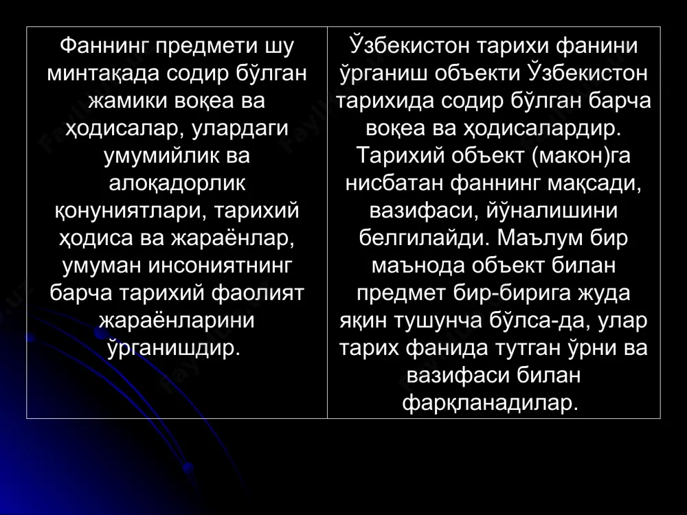 миш халқлардан қолган ёдгорликлар», абу али ибн синонинг «тиб қонунлари», аҳмад яссавий, баҳовуддин нақшбандийларнинг тариқатлари, абу наср ал-форобийнинг фалсафий қарашлари, соҳибқирон амир темурнинг ўгитлари ва бошқа манбаларни келтириш мумкин. * ёшларларни мамлакатимиз пойтахтининг ва тарихий шаҳарларимизнинг диққатга сазовор жойлари, майдон ва хиёбоналари, музейларига ташрифларини кўпроқ ташкил этиш лозим. самарқанд, бухоро, хива, марғилон, қўқон, термиз, шахрисабз каби қадимий шаҳарларимиз ёки. пойтахт тошкент шаҳридаги “мустақиллик” майдони, “шаҳидлар хотираси” ёдгорлик мажмуаси, иккинчи жаҳон урушида жонини фидо этган халқимизнинг муносиб фарзандлари хотирасини абадийлаштириш мақсадида бунёд этилган “ғалаба боғи”, “шон-шараф” музейи, “матонат мадҳияси” монументи, “хотира майдони”, соҳибқирон амир темур хотирасига бағишлаб барпо қилинган “амир темур хиёбони” га уюштириладиган ҳар бир ташриф ёшларларда мустақиллигимиз, она-юртимизнинг шон-шухратига юксак ҳурмат туйғуларини юксалтириши табиий. * мустақиллик йилларида ҳаққоний тарихимизни ўрганиш борасида кўплаб илмий ва назарий хулосаларни бериб келмоқда. айниқса узоқ йиллар мобайнида йўл қўйилган айрим хато ва камчиликларни рўй рост танқидий таҳлил қилиниши ҳам муҳим воқеа бўлди. бу борада …