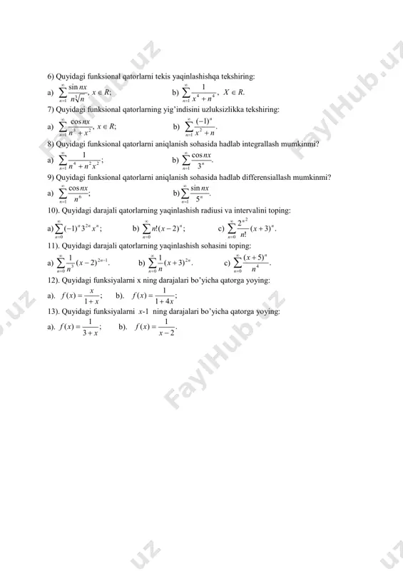 n rx nx ;, cos 1 23 rx xn nx n          1 2 . )1( n n nx    1 224 ; 1 n xnn . 3 cos 1   n n nx ; cos 1 6  n n nx . 5 sin 1   n n nx     0 2 ;3)1( n nnn x     0 ;)2(! n nxn     0 2 .)3( ! 2 n n n x n     0 12 3 .)2( 1 n nx n     0 2 .)3( 1 n nx n     0 4 . )5( n n n x ; 1 )( x x xf   ; 41 1 )( x xf   ; 3 1 )( x …