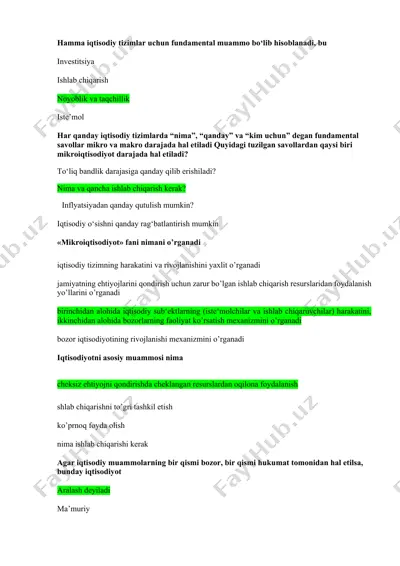 iqtisodiyotning fundamental muammolari — DOCX