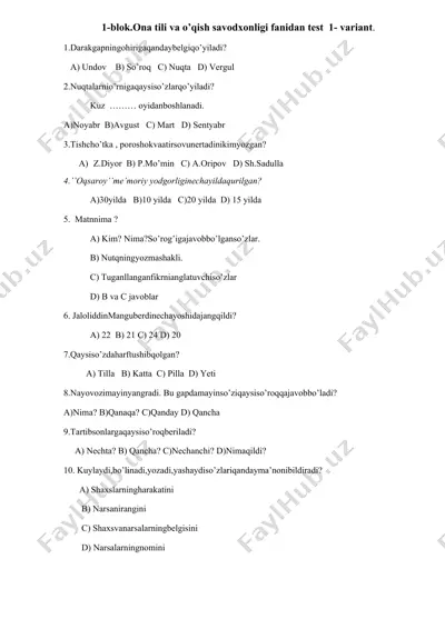 ona tili va o’qish savodxonligi fanidan test 1-variant — DOCX