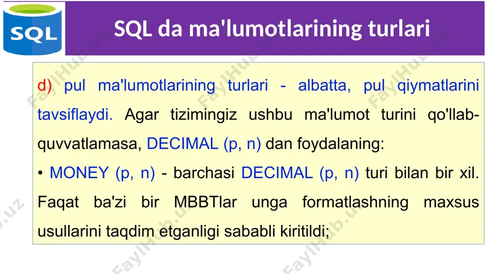 sql ma'lumotlarining turlari - Page 5