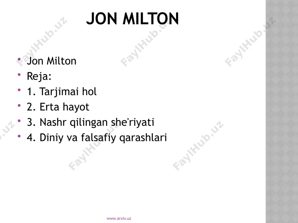 irinchi qo'l hisobotlarni, shu jumladan, bir tekisda tuzish qisqacha yashaydi. ishida, obri kristofer, milton kenja ukasi iqtibos: ". u yosh edi, u juda qattiq o'rganib va juda kech o'tirdi, keng tarqalgan o'n ikki qadar yoki tunda soat bir" [7] milton 1625 yilda masihning kolleji, kembrij, ishtirok va ō bilan tamomlagan 1629 yilda, [8] 24 qadrlash to'rtinchi martabali kembrij universitetida yil. [9], bir anglikan ruhoniy bo'lishga tayyorgarlik deb bitiruvchilari, u 3 iyul 1632 kuni san'at darajasiga ustozidan olish uchun qoldi. milton ehtimol uning tarbiyachi, william chappell bilan uning birinchi yili janjallashayotgan uchun (shartli) rusticated edi. u 1626 qiyomiga muddat ichida uyda albatta edi; u erda u charlz diodati, sit pavlusning bir do'stingiz, uning elegia prima, bir birinchi lotin elegiya yozgan. john obri, chappell "whipt" milton. [7] batahqiq, milton chappell yoqtirmaydi-da, bu hodisa, hozir muhokama qilinadi. [10] kristofer hill ehtiyotlik milton «ehtimol» rusticated deb qayd va bu chappell o'rtasidagi farqlar va so'zlari …