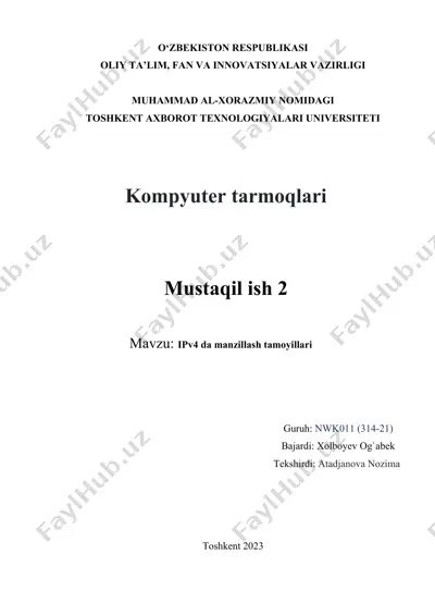 ipv4 da manzillash tamoyillari — DOCX