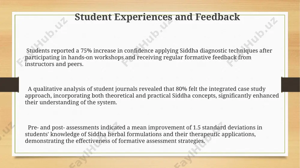 involving at least 15 hours of training. faculty expressed concerns about integrating siddha's holistic approach, which often lacks the quantifiable data favored in modern medical curricula, requiring a significant shift in assessment methods and a reevaluation of 70% of existing rubrics. a key challenge was the limited availability of standardized siddha assessment tools, forcing faculty to develop novel methods, consuming approximately 25% more time than conventional formative assessments, impacting overall faculty workload. assessment tools and techniques a portfolio assessment, requiring students to document 10 case studies demonstrating their application of siddha diagnostic methods and treatment plans, assesses critical thinking and clinical reasoning abilities in a real-world context. practical examinations involving the preparation of 3 standard siddha formulations, judged on accuracy (50%), adherence to traditional methods (30%), and safety protocols (20%), provide a holistic assessment of practical skills. employing a 5-point likert scale questionnaire for assessing students' understanding of siddha medicinal …