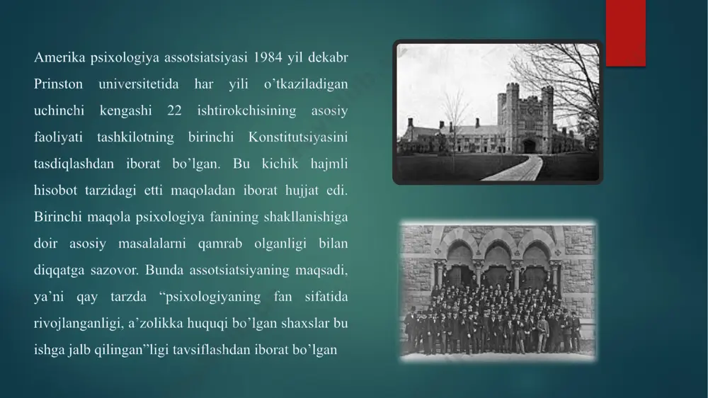 tilib, keng qo’llanila boshlandi (amaerikalik psixolog g. myurre (1935, 1943) ning tematik appertseptsion testi ( tat), nemis psixologi s. rozents veygning frustratsiyaga bo’lgan reaktsiyani o’rganish testi va boshqalar ). birinchi bosqich 20-yillarning boshidan 30-yillarning o’rtasigacha bo’lgan davrni o’z ichiga oladi. bu davrda pedagogika va psixotexnikada test metodlari keng tarqaldi. bu davrda psixologik diagnostikaning rivojlanishida m.s. bernshteyn, l.s. vigotskiy, p.p. blonskiy, s.g. gellershteyn, n.d. levitov, g.i. rossalimo, p.i. shpil’reyn va boshqalar katta hissa qo’shdilar. olimlar tomonidan ilgari surilgan qator ilg’or fikrlar keyinchalik rivojlantirilmadi, chunki 1936 yildan keyin bu sohadagi barcha tadqiqotlar to’xtatildi va psixodiagnostikaning keyingi rivojlanishiga jiddiy to’siq vujudga keldi. v. vundt eksperimental psixologiya taraqqiyotida ayniqsa nemis fiziologi va psixologi vilgelm vundt (1832-1920 y.)ning ishlari katta aham iyatga ega bo’ldi. vundtgacha faqat ichki tajribadan va oz-o’zini kuzatishdan foydalanib kelgan psixologiya faqatgina tasviriy fan edi. vundt eksperiment va o’lchash metodlarini zarur deb topib, psixologiyani izohli fanga aylantirishni maqsad qilib quydi. vundt psixologiya …