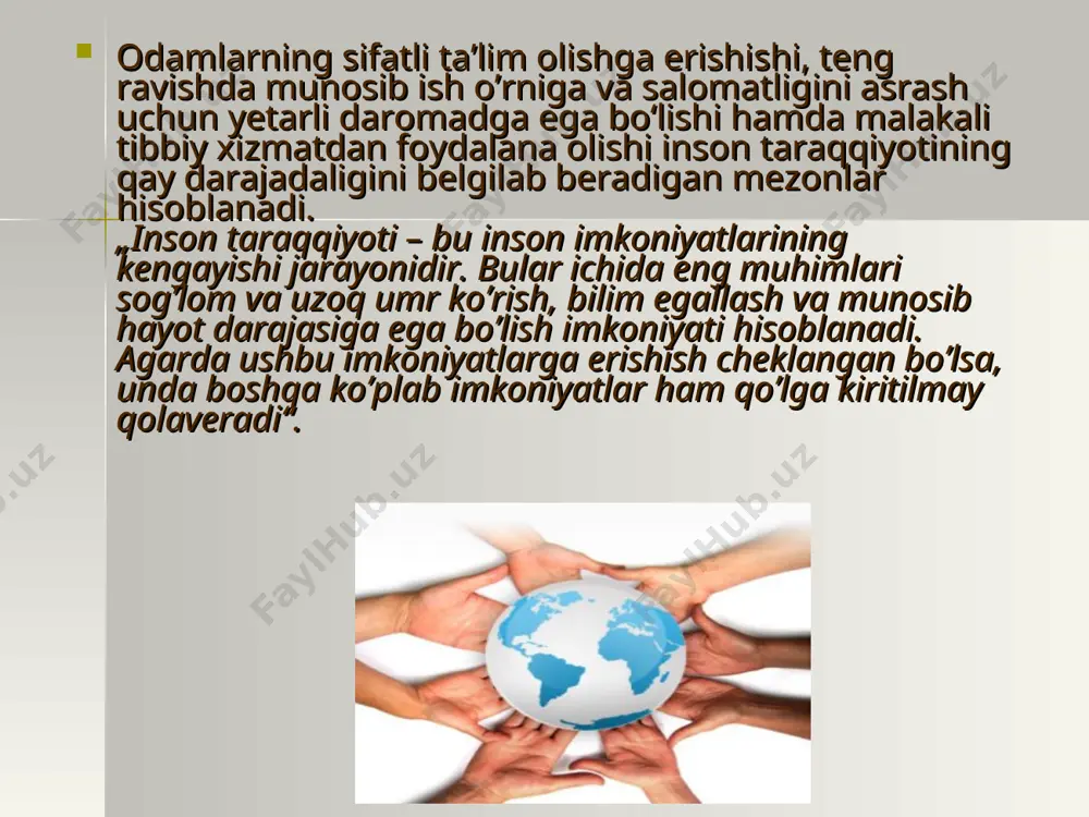 rlarni bildirdi: “shuni mamnuniyat bilan ta’kidlashim kerakki, o’zbekiston qozog’iston, ozarbayjon, rossiya, belorusiya kabi davlatlar qatori ushbu o’quv dasturini joriy etish ishtirokchisiga aylandi. bu tashabbuslarimizni amalga oshirishda asosiy milliy hamkor sifatida aynan jiduni tanlashimiz strategik jihatdan asoslangan. jidu o’zbekistonda ta’lim rivojlanishida muhim o’rin tutadi. universitetingiz bitiruvchilarining juda yuqori malakali mutaxassis bo’lib, davlat vazifalarida ishlayotganligini kuzatish mumkin”. shuni ta’kidlash o’rinliki, jidu magistratura bosqichining o’quv rejasiga “inson taraqqiyoti” nomli o’quv kursining sinov tariqasida kiritilganligi ushbu memorandumning imzolanishiga turtki bo’ldi. o’tkazilgan kurs nafaqat talabalar, balki o’qituvchilarda ham ijobiy taassurot qoldirdi. 35 nafardan ortiq talabalar o’quv yili mobaynida mazkur kursni tinglashdi va kursni yanada takomillashtrish yuzasidan o’z taklif va tavsiyalarini bildirishdi. jidu rektori hamidulla karamatov joriy etilgan o’quv dasturining ahamiyati va o’zaro hamkorlik haqida shunday mulohazalarni bildirdi: “eng yaxshi sarmoya – bu yoshlar uchun sarmoya kiritishdir. shu nuqtai nazardan ushbu loyihaga nisbatan bizning talabalarimizga, bizning farzandlarimizga ko’rsatilayotgan yordam sifatida qaraymiz. men umid qilamanki, talabalarimiz 2- …